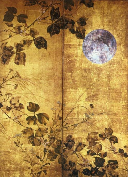 新品 酒井抱一「月に秋草図屏風」の高級印刷画 A4版サイズ 額なし 特価980円(送料込)即決