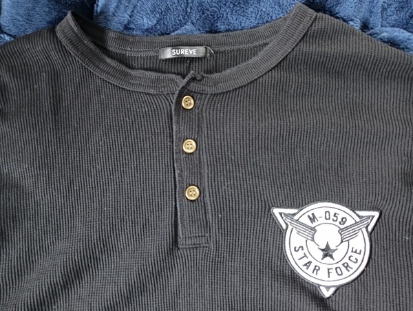 ヘンリーネック★長袖Tシャツ★ワッフル★SUREVE★XL(LL)★黒(ブラック)★新品未使用 検)US ARMY US AIR FORCE