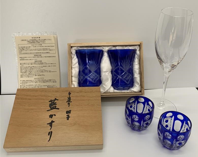 ガラス作家 小林貢作 宙吹硝子 ワイン杯 共箱 C R7834