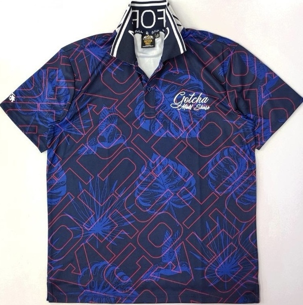 ★未使用・メンズ★ ガッチャゴルフ GOTCHA GOLF 吸水速乾 UVカットドライ リーフ ロゴ 総柄 ポロシャツ XL 定8,980円