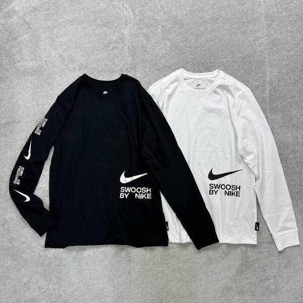 新品未使用 NIKE Lサイズ ナイキ ロンT 2枚セット 人気 SWOOSH スウッシュ ブラック 黒 ホワイト 白 Tシャツ コットン100% 正規品