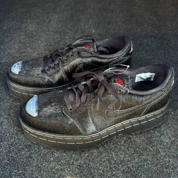28.5cm 新品未使用 NIKE AIR JORDAN 1 LOW ナイキ エアジョーダン ブルックリン スニーカー シューズ ブラック 完売品 ハラコ AJ1 箱無し