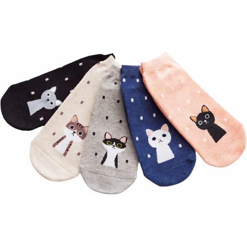 ☆人気商品 ねこタウン ねこ靴下 5足セット 猫 くつ下 スニーカーソックス レディース くるぶし丈 猫柄 9