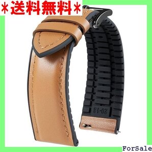 ☆人気商品 BINLUN レザー 時計バンド 内側のラバー 通気性 ベルト 男 用 ライトブラウン22mmブラックバックル 111