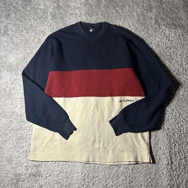 old stussy 90s スウェット トレーナー スエット ワンポイント刺繍 紺タグ ヴィンテージ ユニセックス USA製