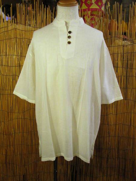 ①新品*男女兼用*薄手*コットン素材*三つボタン*ハーフスリーブ*プルオーバー*2XL