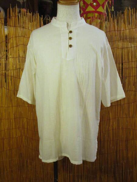 ①新品*男女兼用*薄手*コットン素材*三つボタン*ハーフスリーブ*プルオーバー*XL