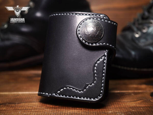 手縫い サドルレザーハーフウォレット 革財布 二つ折り財布 レザーウォレット 栃木レザー バイカーウォレット サイフ