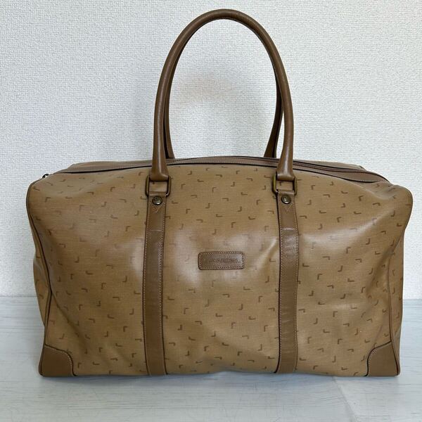 希少 LANCEL ランセル メンズ レディース 肩掛け ボストンバッグ 旅行カバン 茶色 ベージュ 総柄 本革 レザー ヴィンテージ ロゴ ブランド