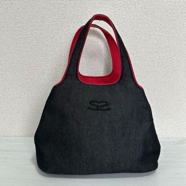 savoy サボイ レディース ハンドバッグ ミニトートバッグ デニム ナイロンキャンバス ロゴ 黒色 ブラック 小さい コンパクト ロゴ ブランド