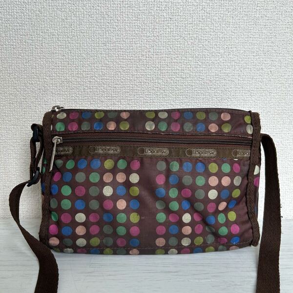 LeSportsac レスポートサック レディース ショルダーバッグ ポシェット サコッシュ 総柄 茶色 ブラウン カラフル ナイロン 軽量 ブランド