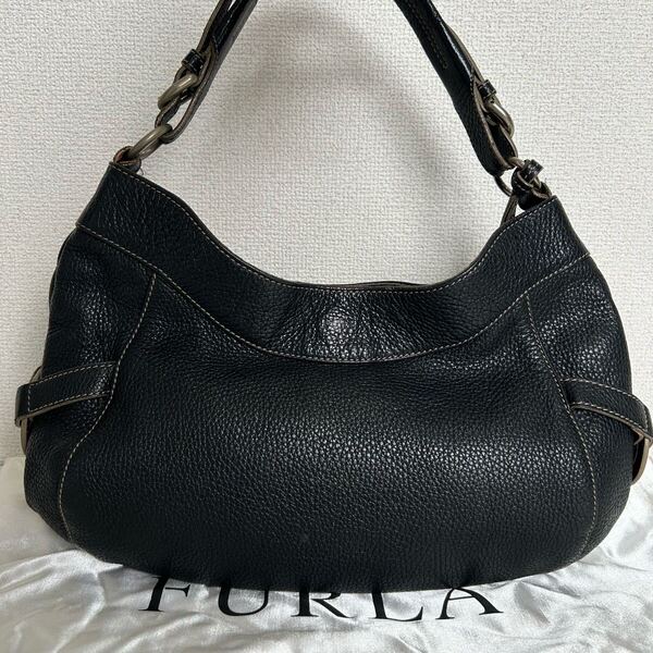 イタリア製 FURLA フルラ レディース 肩掛け トートバッグ ハンドバッグ ワンショルダー 黒色 ブラック 本革 レザー 海外 高級 ブランド