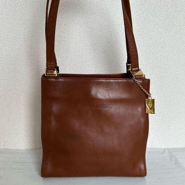 GIANNI VALENTINO ジャンニバレンチノ ヴァレンティノ レディース 肩掛け トートバッグ ハンドバッグ レザー 茶色 ブラウン ゴールド金具