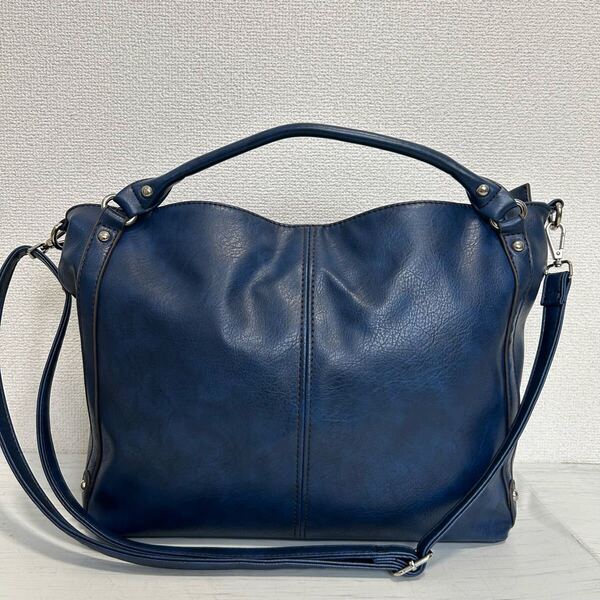 美品 レディース 2way ショルダーバッグ トートバッグ ビジネスバッグ 書類カバン 通勤 仕事 カジュアル 青色 ブルー レザー 軽量 斜め掛け