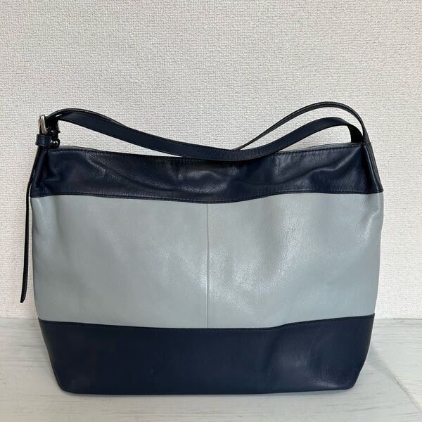 美品 GINZA Kanematsu 銀座かねまつ レディース 肩掛け トートバッグ ハンドバッグ 本革 レザー 水色 青色 ブルー バイカラー 日本製 高級