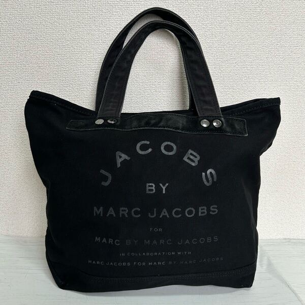 MARC JACOBS マークバイマークジェイコブス レディース 肩掛け トートバッグ マザーズバッグ 黒色 ブラック キャンバス ビッグロゴ 大容量