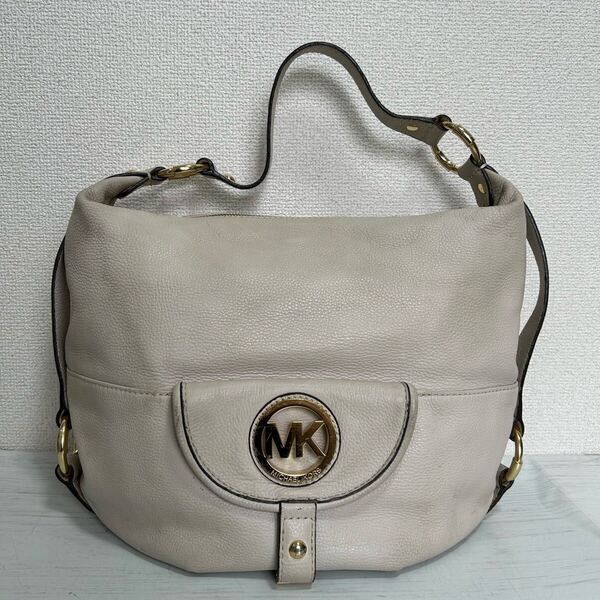MICHAEL KORS マイケルコース レディース 肩掛け トートバッグ ワンショルダーバッグ MKロゴ 白色 ホワイト ゴールド金具 本革 レザー