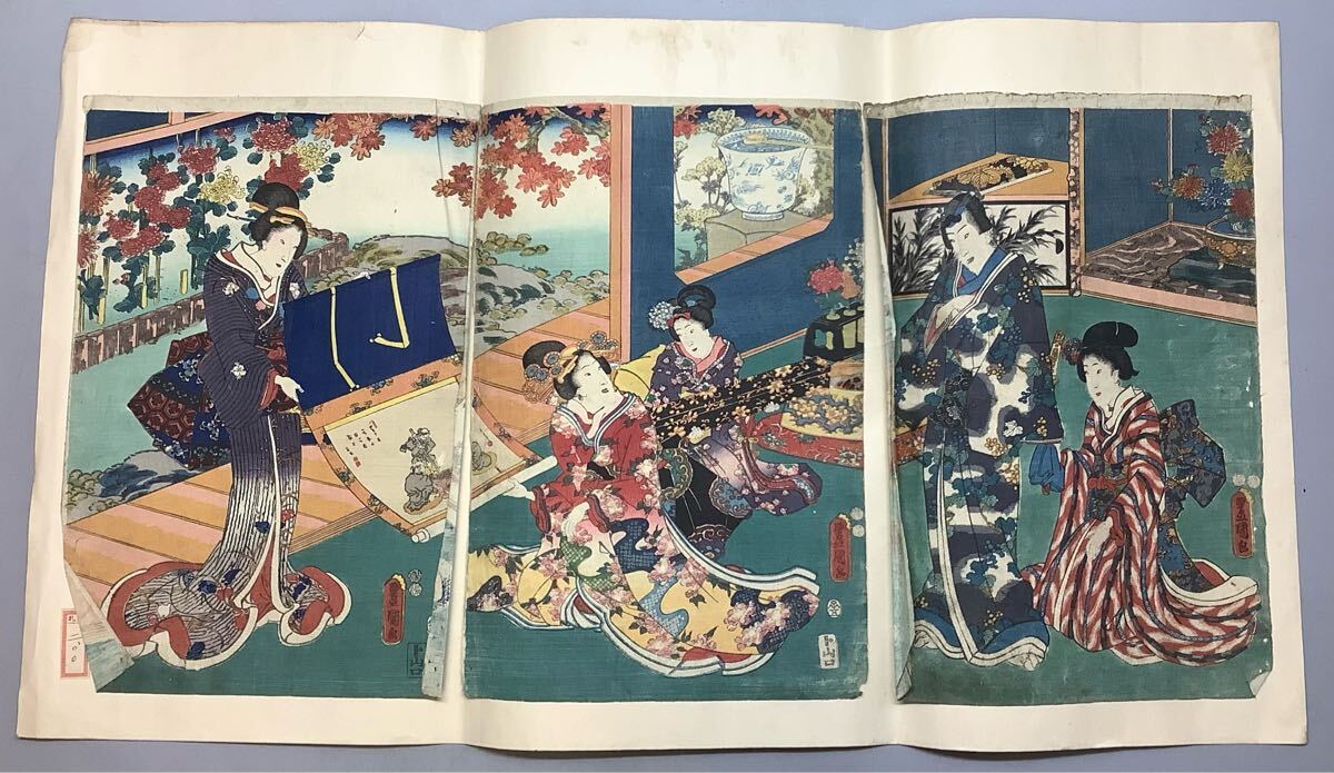M4008 歌川広重 上野不忍の池雪の景 2枚 美人画 手摺 木版画