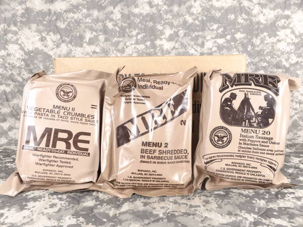 MREレーション 2024年検品 3個セット 米軍官給品 ミリメシ 米軍 ミリ飯 戦闘糧食 非常食 備蓄 保存食 防災バッグ 車中泊 キャンプ