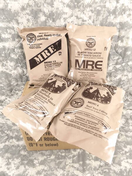 MREレーション 2023年/2024年検品 4個セット 米軍官給品 ミリメシ 米軍 ミリ飯 戦闘糧食 非常食 備蓄 保存食 防災バッグ 車中泊 キャンプ