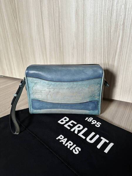 特注36万 Berluti Rose Wood GRADIANT Scrit Leather Bag ベルルッティ ローズウッド スクリットレザー バッグ ストーンデニム 限定色 完売