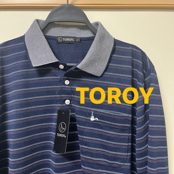 TOROY Lサイズ 長袖 薄手 ネイビー ボーダー ポロシャツ メンズ 春 トロイ