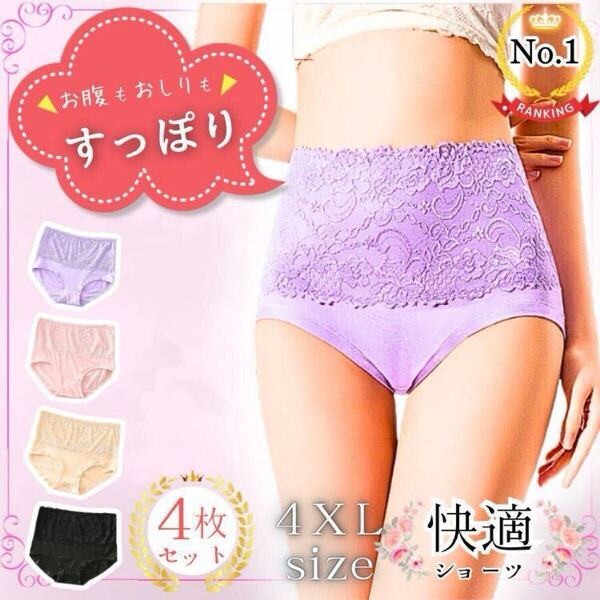 ハイウエスト 4XL レース ショーツ セット レディース 下着 大きいサイズ