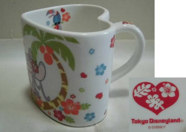 マグカップ ハート形 東京ディズニーランド スティッチ柄 色絵 フリーカップ 茶器 陶器 工芸品 レトロ