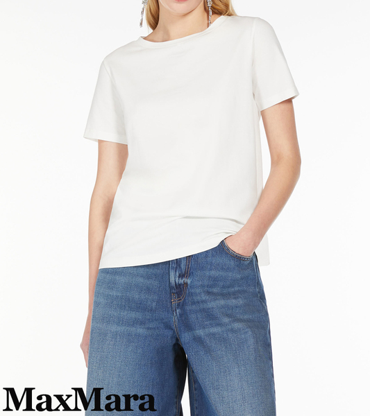 新品40%OFF マックスマーラ Max Mara コットンストレッチ 無地Tシャツ ホワイト Mサイズ 【送料無料】