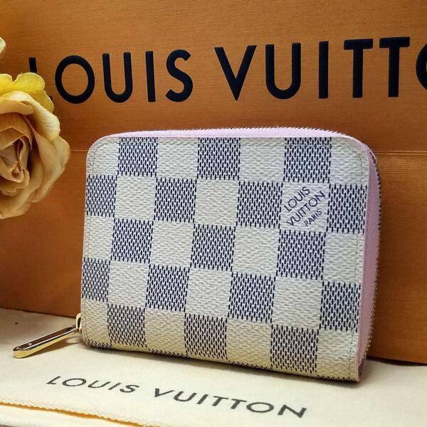 送料無料 Louis Vuitton 2019年フランス製 ルイヴィトン N60229 ダミエ アズール コンパクト ジッピーコインパース ケース 小銭入 内ピンク