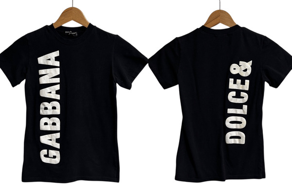 美品▽DOLCE&GABBANA Basic ブランドロゴ 半袖Tシャツ 半袖カットソー 黒 ブラック 両面プリント ドルガバ D&G ミニ チビ