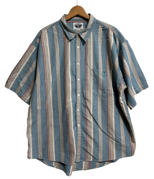80's 90's USA古着▽DOCKERS ドッカーズ マルチストライプ 半袖シャツ XL 水色 グレー コットン ビッグサイズ ビンテージ