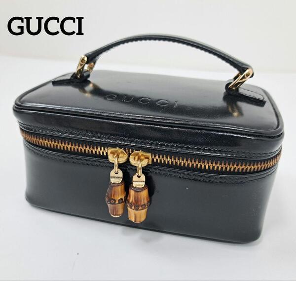 正規品 GUCCI グッチ バンブー コスメ 化粧ポーチ ハンドバッグ ポーチ バニティバッグ 小物入れ 黒 ブラック