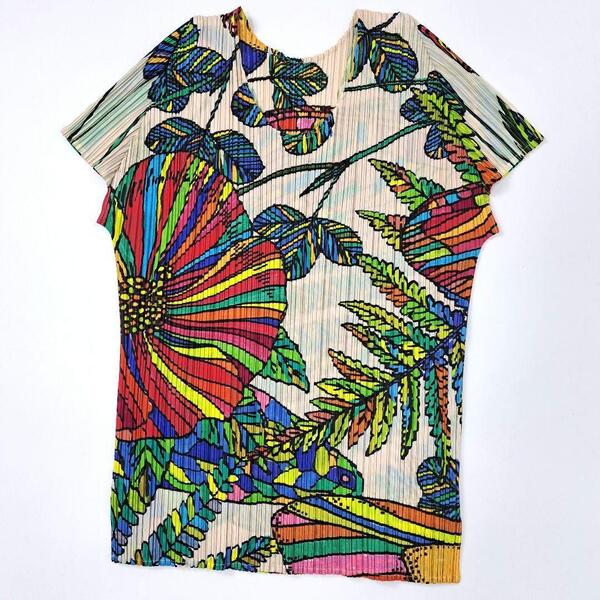 極美品 PLEATS PLEASE プリーツプリーズ イッセイミヤケ issey miyake 南国 蛇 トップス 3 総柄 レディース 花柄 カットソー