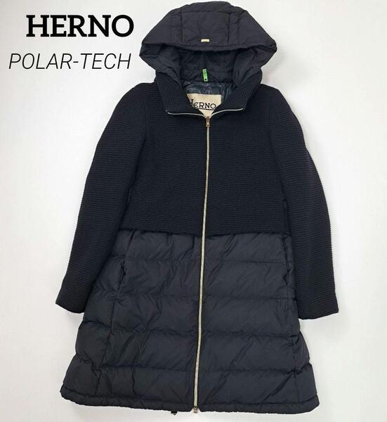 HERNO ヘルノ 異素材切替 高機能ポーラテック POLAR-TECH ウール×ダウン 切替 ダウンコート ダウンジャケット ダウン 42 L フード