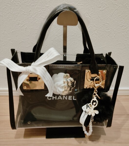 シャネルCHANEL希少カメリアリボン、ショップ袋クリアバッグ