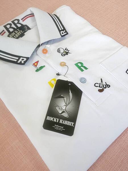 ROCKY RABBIT 新品 SALE!! 80%OFF 超特価 送料無料 長袖 ポロシャツ Sサイズ ポケット付き ゆったり目 形態安定 刺繍 ゴルフ 3252K 訳あり