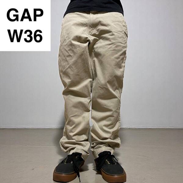 GAP ギャップ ストレート テーパード チノパンツ w36 l30 古着 ベージュ カーキ gap メンズ ボトムス 中古品 長ズボン パンツ ギャプ