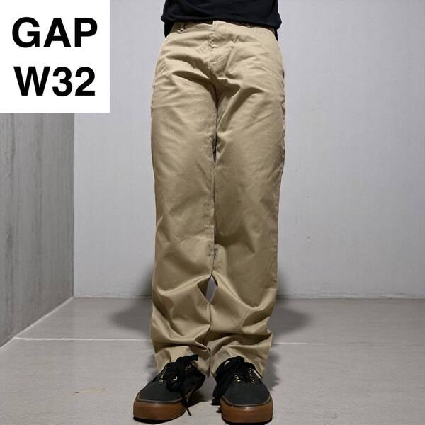 GAP ギャップ ストレートフィット w32 l32 古着 チノパン ベージュ カーキ メンズ ボトムス パンツ 長ズボン 中古品 ビジカジ ギャプ
