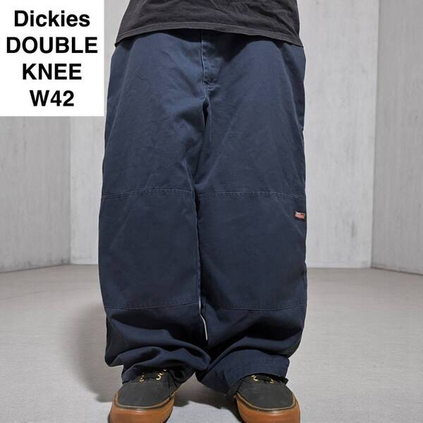 Dickies ディッキーズ ダブルニー ワークパンツ w42 l30 紺 ネイビー 古着 極太パンツ オーバーサイズ メンズ ディッキース ビッグサイズ