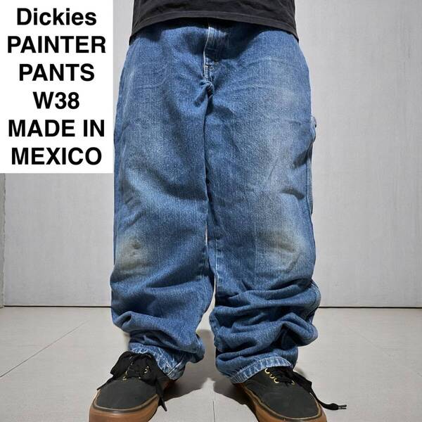 メキシコ製 Dickies ディッキーズ w38 l32 デニムペインターパンツ 古着 ジーンズ ジーパン Gパン 青 ブルー 極太 ディッキース メンズ