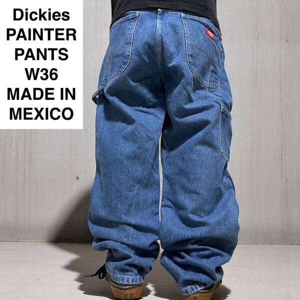 メキシコ製 Dickies ディッキーズ w36 l32 デニムペインターパンツ 古着 ジーンズ ジーパン Gパン 極太 青 ブルー メンズ ディッキース