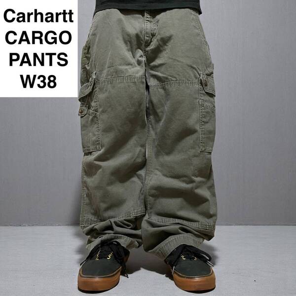 Carhartt カーハート カーゴパンツ ワークパンツ ペインターパンツ w38 l31 緑 グリーン オリーブ カーキ 極太パンツ 古着 メンズ 中古品