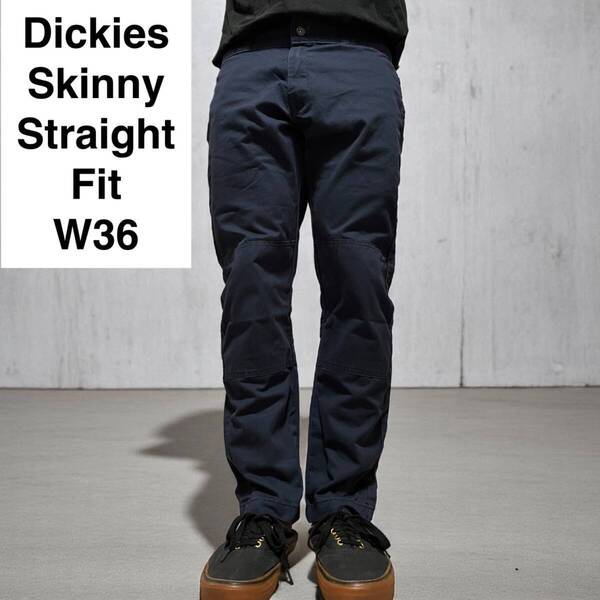 Dickies ディッキーズ w36 l30 スキニーストレート ダブルニーワークパンツ 古着 紺 ネイビー ディッキース メンズ ボトムス 中古品