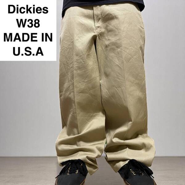 USA製 Dickies ディッキーズ ワークパンツ w38 l32 ベージュ カーキ 古着 タロンジップ TALONZIPPER メンズ アメリカ製 ディッキース
