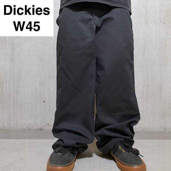 Dickies ディッキーズ ワークパンツ w45 黒 ブラック 古着 極太パンツ オーバーサイズ ビッグサイズ メンズ ボトムス 中古品 ディッキース
