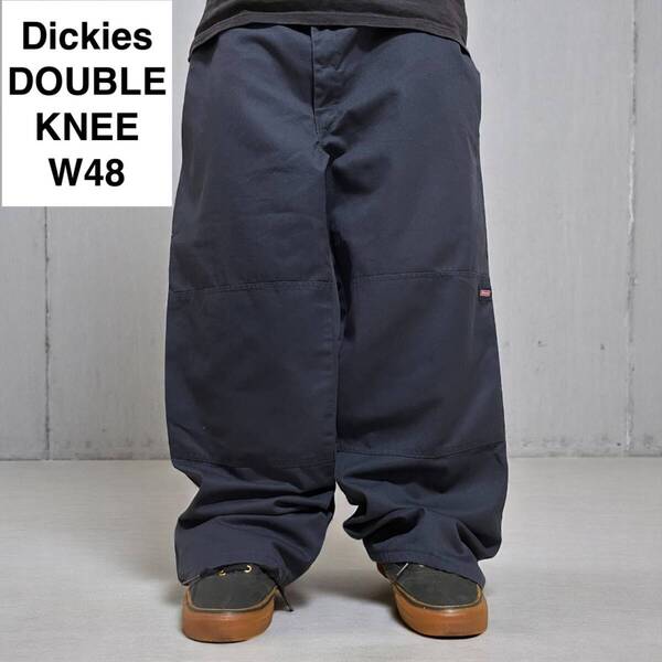 Dickies ディッキーズ ダブルニー ワークパンツ w48 l30 紺 ネイビー 古着 極太パンツ メンズ ディッキース double knee 中古品 ボトムス