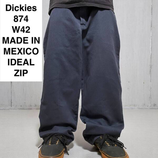 メキシコ製 Dickies ディッキーズ 874 ワークパンツ w42 l30 紺 ネイビー 古着 IDEALジップ 極太パンツ アイディールジップ ディッキース