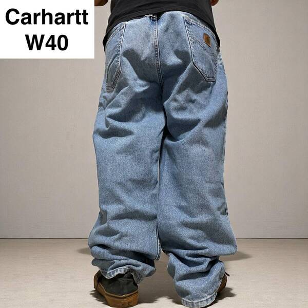 メキシコ製 Carhartt カーハート w40 l30 ジーンズ 古着 極太デニム ジーパン Gパン 水色 ライトブルー 革タグ トラディショナルフィット