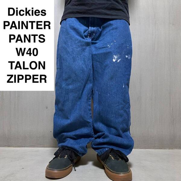 Dickies ディッキーズ w40 l30 デニムペインターパンツ 古着 ペンキ talonジップ タロン ディッキース ジーンズ スプラッシュペイント